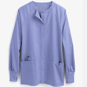 UA FLEX2 WOMEN'S 3-POCKET LONG SLEEVE STRETCH SCRUB JACKET Ceil Blue Size Small